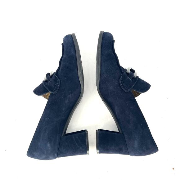 Stuart Weitzman Vintage Navy Blue Suede Loafer Chunky Block Heel Y2K Womens Sz 6 - Picture 9 of 11